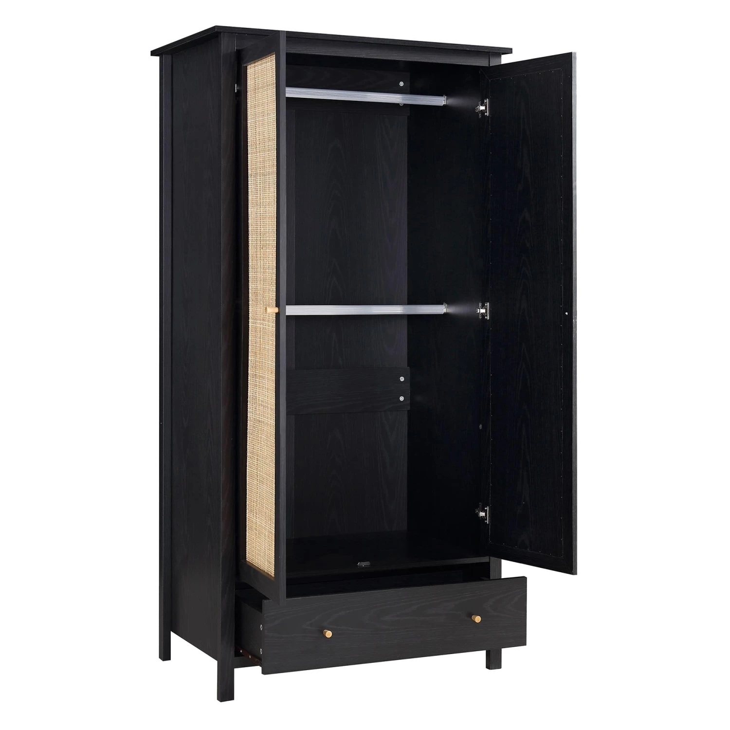Frances Rattan Double Wardrobe With 1 Drawer, Black 7 Frances Rattan Double Wardrobe With 1 Drawer, Black - Image 7