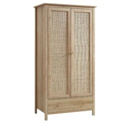 Frances Rattan Double Wardrobe With 1 Drawer, Natural 12 Frances Rattan Double Wardrobe With 1 Drawer, Natural -Daals Store FT WARD 01 NAT WB2