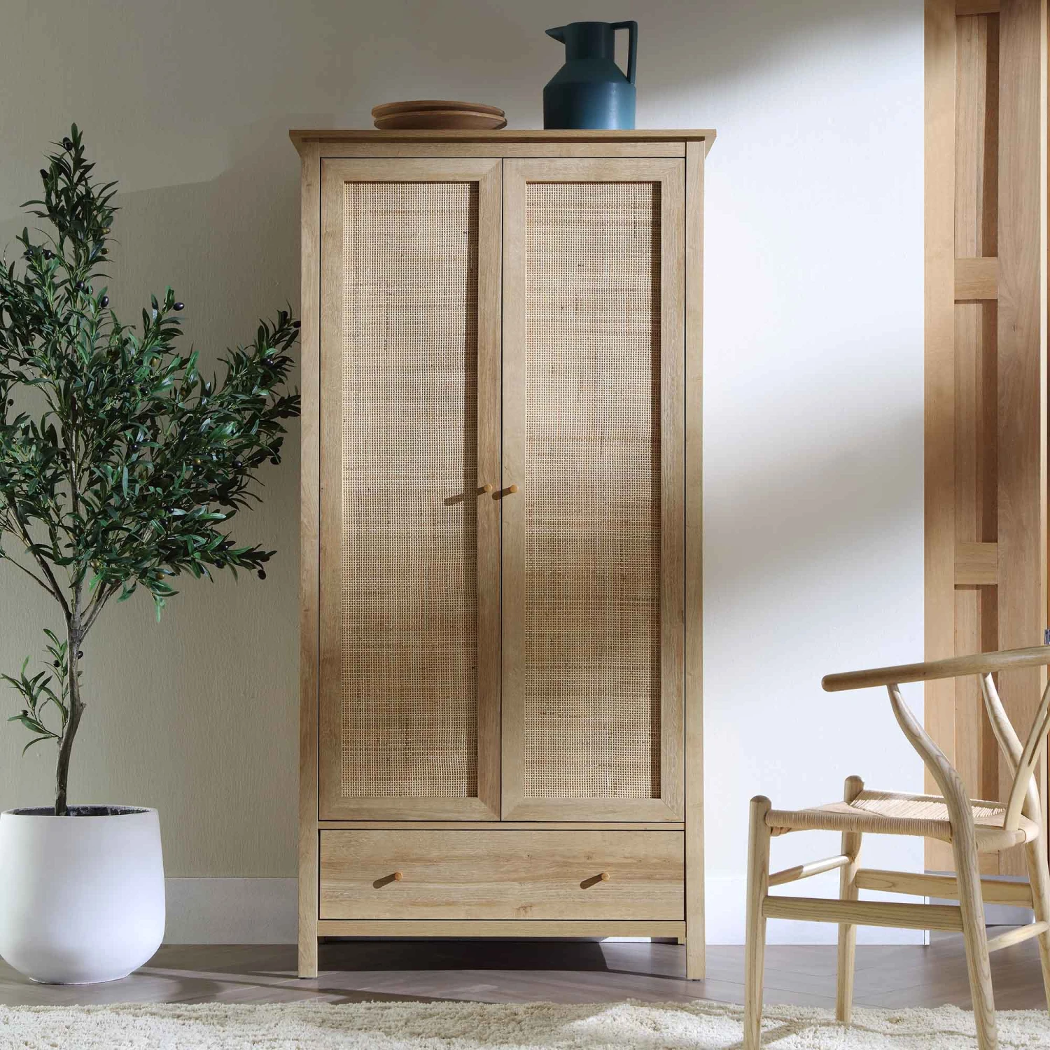 Frances Rattan Double Wardrobe With 1 Drawer, Natural 2 Frances Rattan Double Wardrobe With 1 Drawer, Natural - Image 2