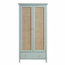 Frances Rattan Double Wardrobe With 1 Drawer, Mint 11 Frances Rattan Double Wardrobe With 1 Drawer, Mint -Daals Store FT WARD 01 SAGE WB1