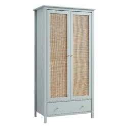 Frances Rattan Double Wardrobe With 1 Drawer, Mint 12 Frances Rattan Double Wardrobe With 1 Drawer, Mint -Daals Store FT WARD 01 SAGE WB2