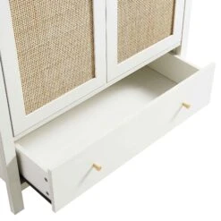 Frances Rattan Double Wardrobe With 1 Drawer, White -Daals Store FT WARD 01 WHITE detail2