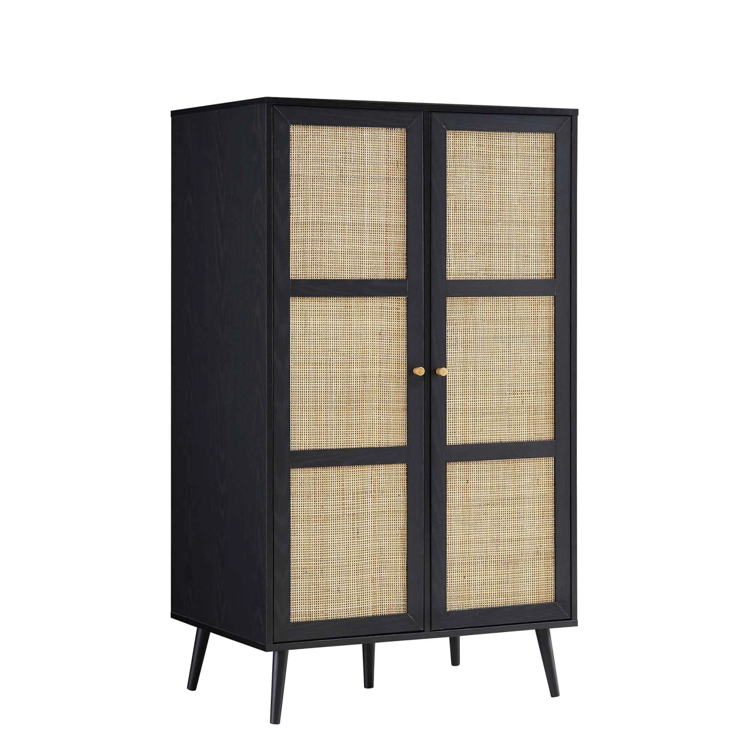 Frances Woven Rattan Compact Double Wardrobe, Black 5 Frances Woven Rattan Compact Double Wardrobe, Black - Image 5
