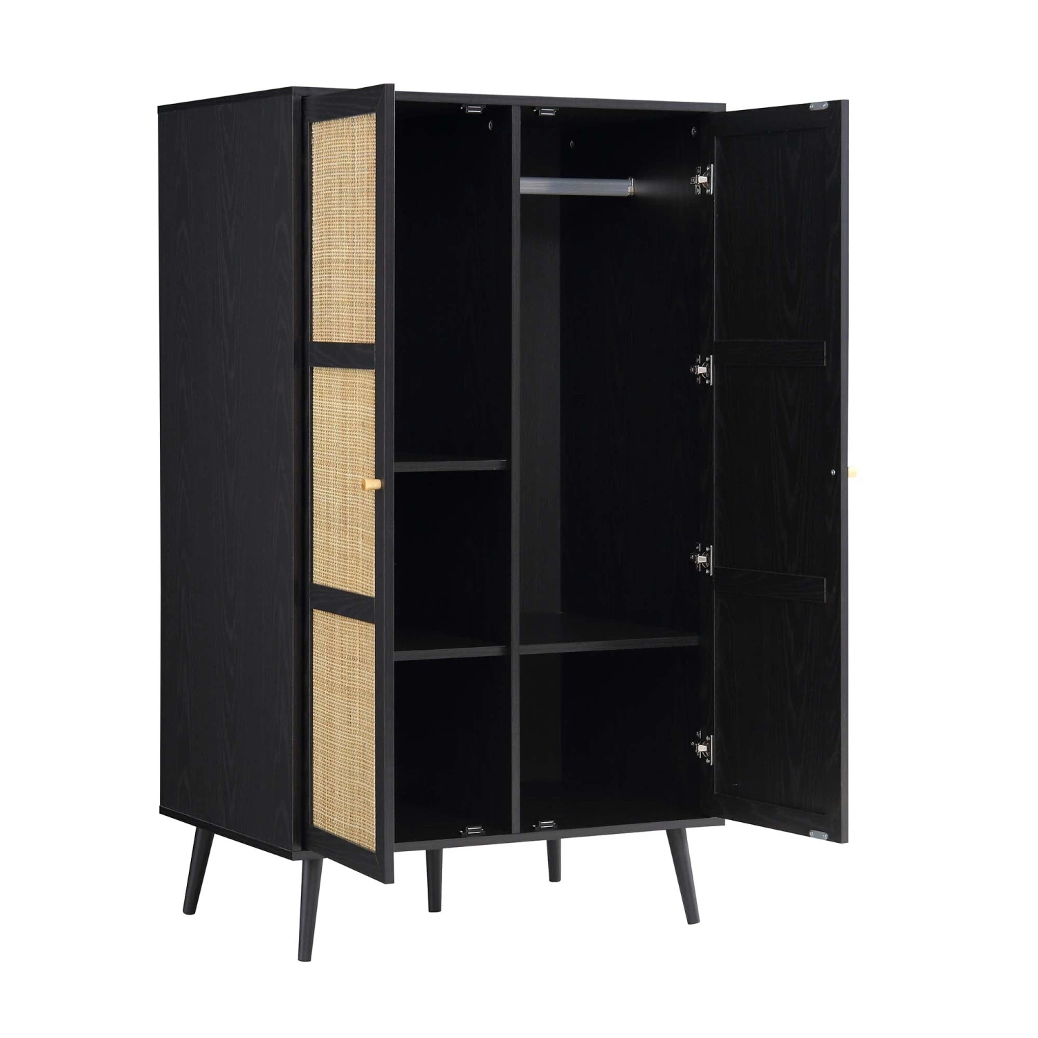 Frances Woven Rattan Compact Double Wardrobe, Black 7 Frances Woven Rattan Compact Double Wardrobe, Black - Image 7