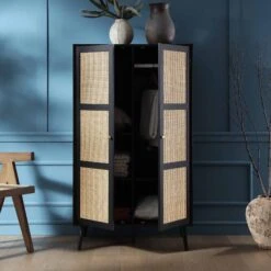Frances Woven Rattan Compact Double Wardrobe, Black 14 Frances Woven Rattan Compact Double Wardrobe, Black -Daals Store FT WARD 02 BLACK scene2