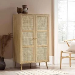 Frances Woven Rattan Compact Double Wardrobe, Natural