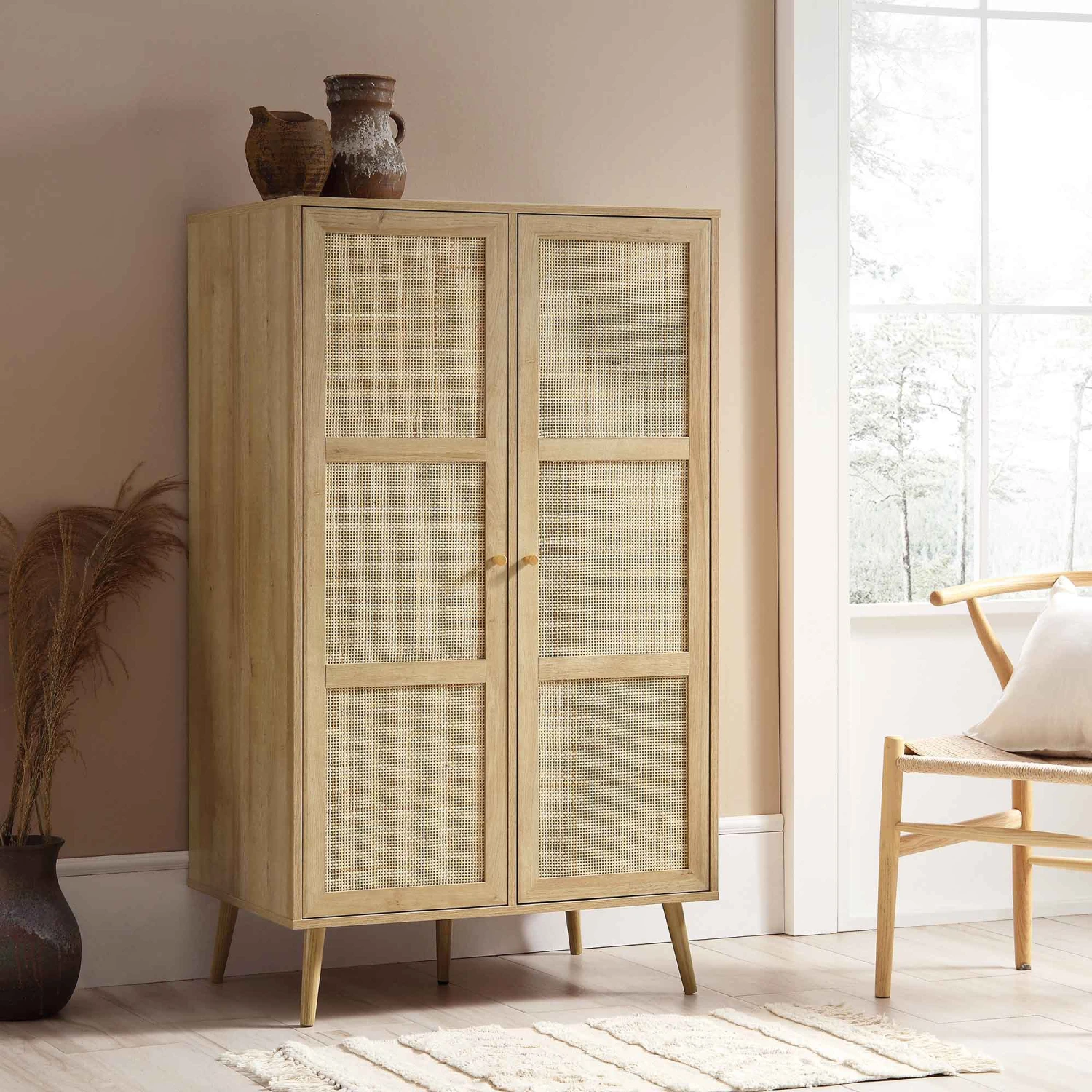 Frances Woven Rattan Compact Double Wardrobe, Natural 1 Frances Woven Rattan Compact Double Wardrobe, Natural