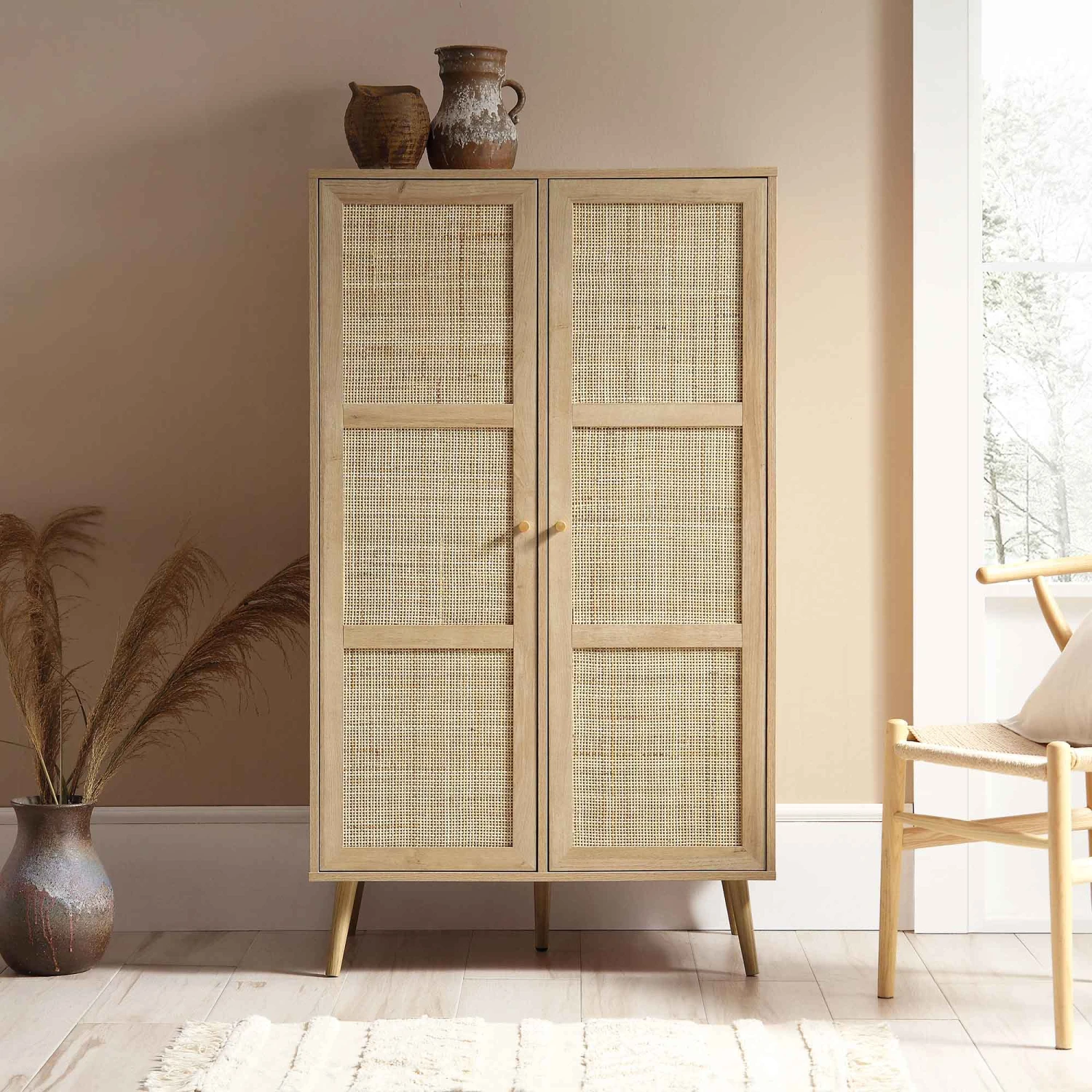 Frances Woven Rattan Compact Double Wardrobe, Natural 2 Frances Woven Rattan Compact Double Wardrobe, Natural - Image 2