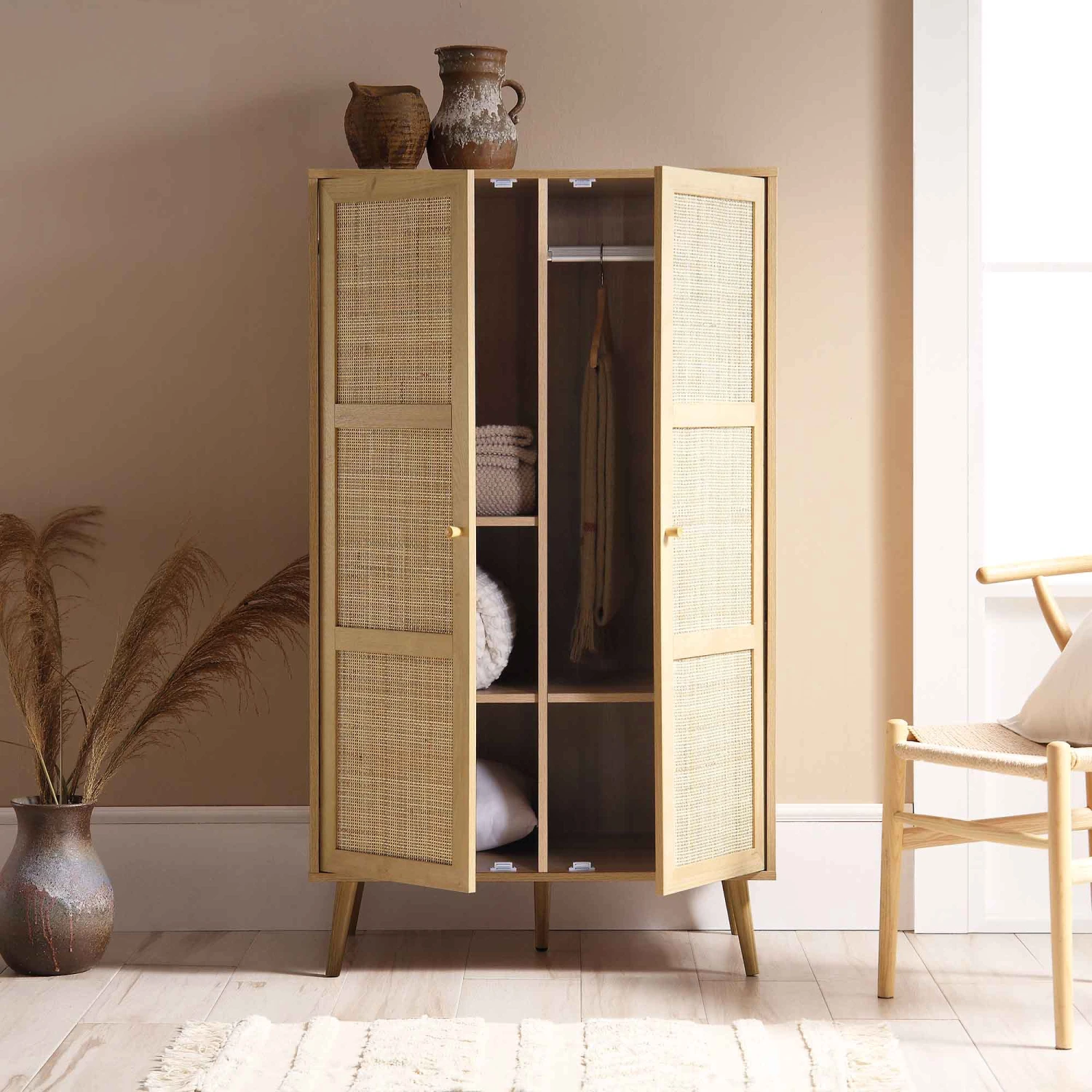 Frances Woven Rattan Compact Double Wardrobe, Natural 3 Frances Woven Rattan Compact Double Wardrobe, Natural - Image 3