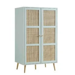 Frances Woven Rattan Compact Double Wardrobe, Mint Green -Daals Store FT WARD 02 SAGE WB1