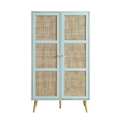 Frances Woven Rattan Compact Double Wardrobe, Mint Green -Daals Store FT WARD 02 SAGE WB2