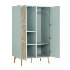Frances Woven Rattan Compact Double Wardrobe, Mint Green -Daals Store FT WARD 02 SAGE WB3