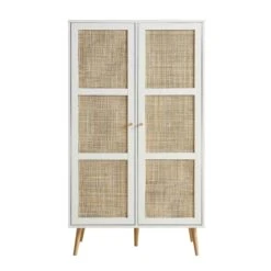 Frances Woven Rattan Compact Double Wardrobe, White -Daals Store FT WARD 02 WHITE WB1