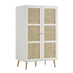 Frances Woven Rattan Compact Double Wardrobe, White -Daals Store FT WARD 02 WHITE WB2