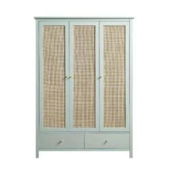 Frances Rattan Triple Wardrobe With 2 Drawers, Mint -Daals Store FT WARD 03 SAGE WB1