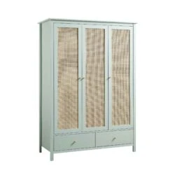 Frances Rattan Triple Wardrobe With 2 Drawers, Mint -Daals Store FT WARD 03 SAGE WB3