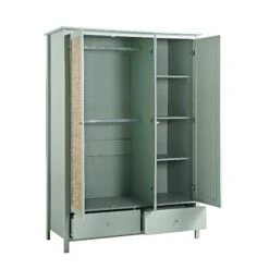 Frances Rattan Triple Wardrobe With 2 Drawers, Mint -Daals Store FT WARD 03 SAGE WB4