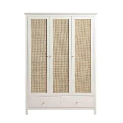 Frances Rattan Triple Wardrobe With 2 Drawers, White 15 Frances Rattan Triple Wardrobe With 2 Drawers, White -Daals Store FT WARD 03 WHITE WB1