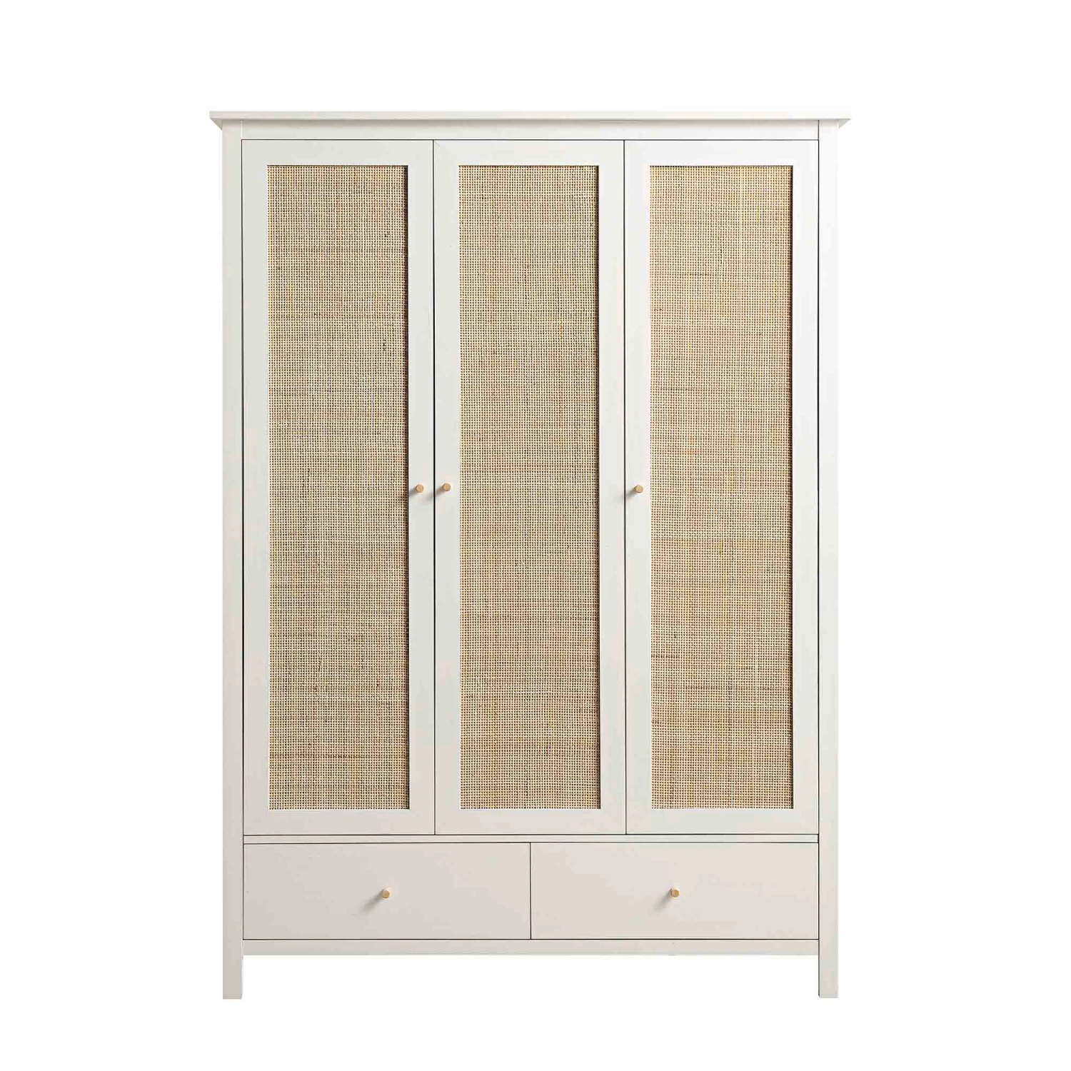 Frances Rattan Triple Wardrobe With 2 Drawers, White 4 Frances Rattan Triple Wardrobe With 2 Drawers, White - Image 4