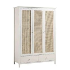 Frances Rattan Triple Wardrobe With 2 Drawers, White 16 Frances Rattan Triple Wardrobe With 2 Drawers, White -Daals Store FT WARD 03 WHITE WB2