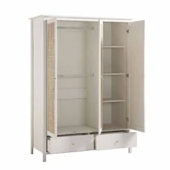 Frances Rattan Triple Wardrobe With 2 Drawers, White 18 Frances Rattan Triple Wardrobe With 2 Drawers, White -Daals Store FT WARD 03 WHITE WB3