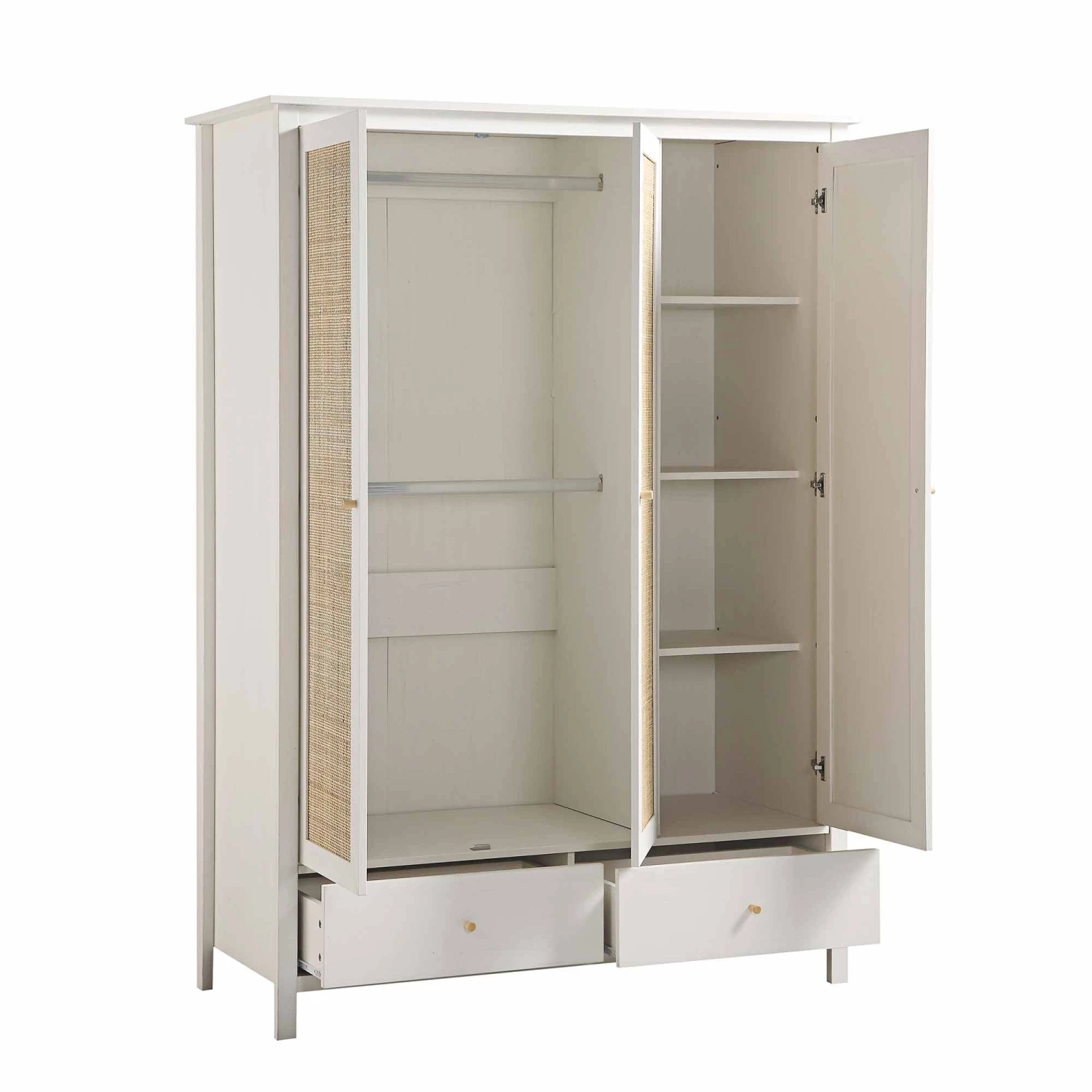 Frances Rattan Triple Wardrobe With 2 Drawers, White 7 Frances Rattan Triple Wardrobe With 2 Drawers, White - Image 7