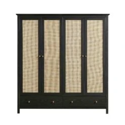 Frances Rattan 4-Door Wardrobe With 2 Drawers, Black 15 Frances Rattan 4-Door Wardrobe With 2 Drawers, Black -Daals Store FT WARD 04 BLACK WB1