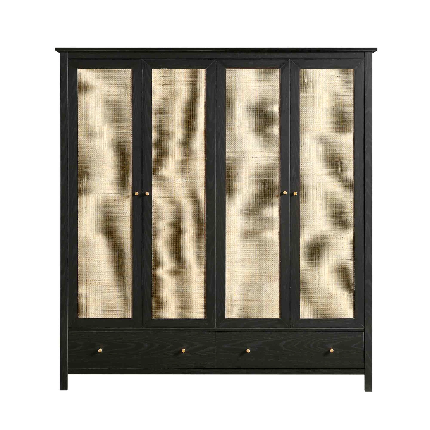 Frances Rattan 4-Door Wardrobe With 2 Drawers, Black 4 Frances Rattan 4-Door Wardrobe With 2 Drawers, Black - Image 4