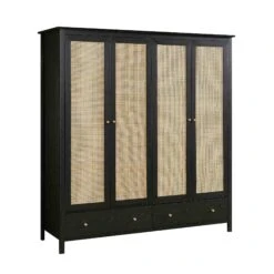 Frances Rattan 4-Door Wardrobe With 2 Drawers, Black 16 Frances Rattan 4-Door Wardrobe With 2 Drawers, Black -Daals Store FT WARD 04 BLACK WB2
