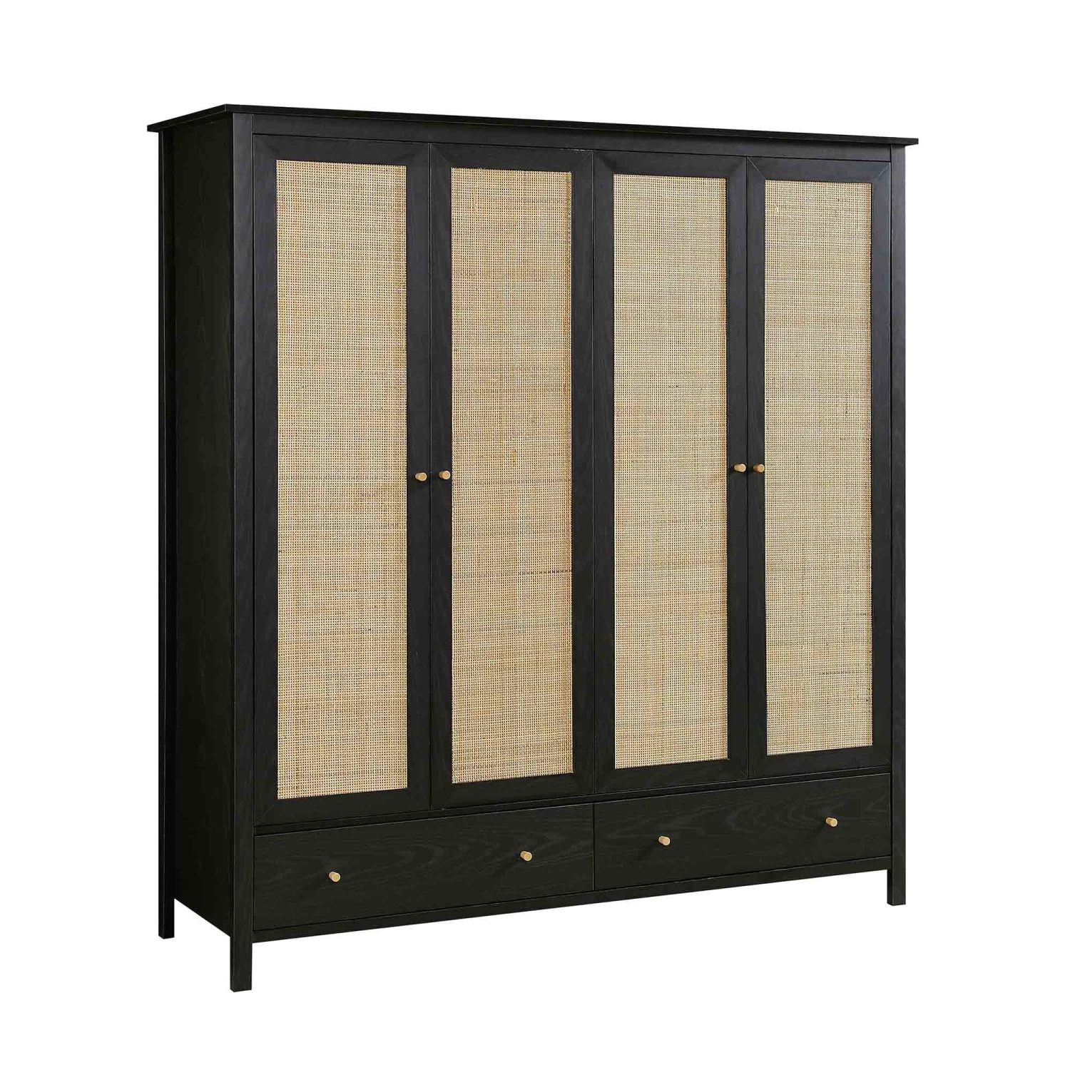 Frances Rattan 4-Door Wardrobe With 2 Drawers, Black 5 Frances Rattan 4-Door Wardrobe With 2 Drawers, Black - Image 5