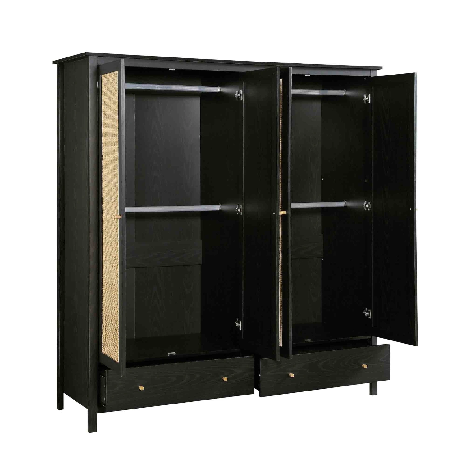 Frances Rattan 4-Door Wardrobe With 2 Drawers, Black 7 Frances Rattan 4-Door Wardrobe With 2 Drawers, Black - Image 7
