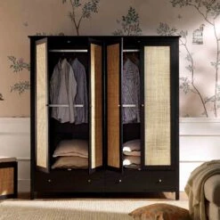 Frances Rattan 4-Door Wardrobe With 2 Drawers, Black 14 Frances Rattan 4-Door Wardrobe With 2 Drawers, Black -Daals Store FT WARD 04 BLACK scene2