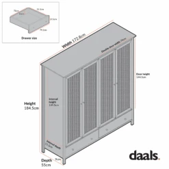 Frances Rattan 4-Door Wardrobe With 2 Drawers, Black 17 Frances Rattan 4-Door Wardrobe With 2 Drawers, Black -Daals Store FT WARD 04 CHART 9236bb10 ed40 4647 a4e7 042af52fd220 1