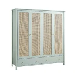 Frances Rattan 4-Door Wardrobe With 2 Drawers, Mint 16 Frances Rattan 4-Door Wardrobe With 2 Drawers, Mint -Daals Store FT WARD 04 SAGE WB2