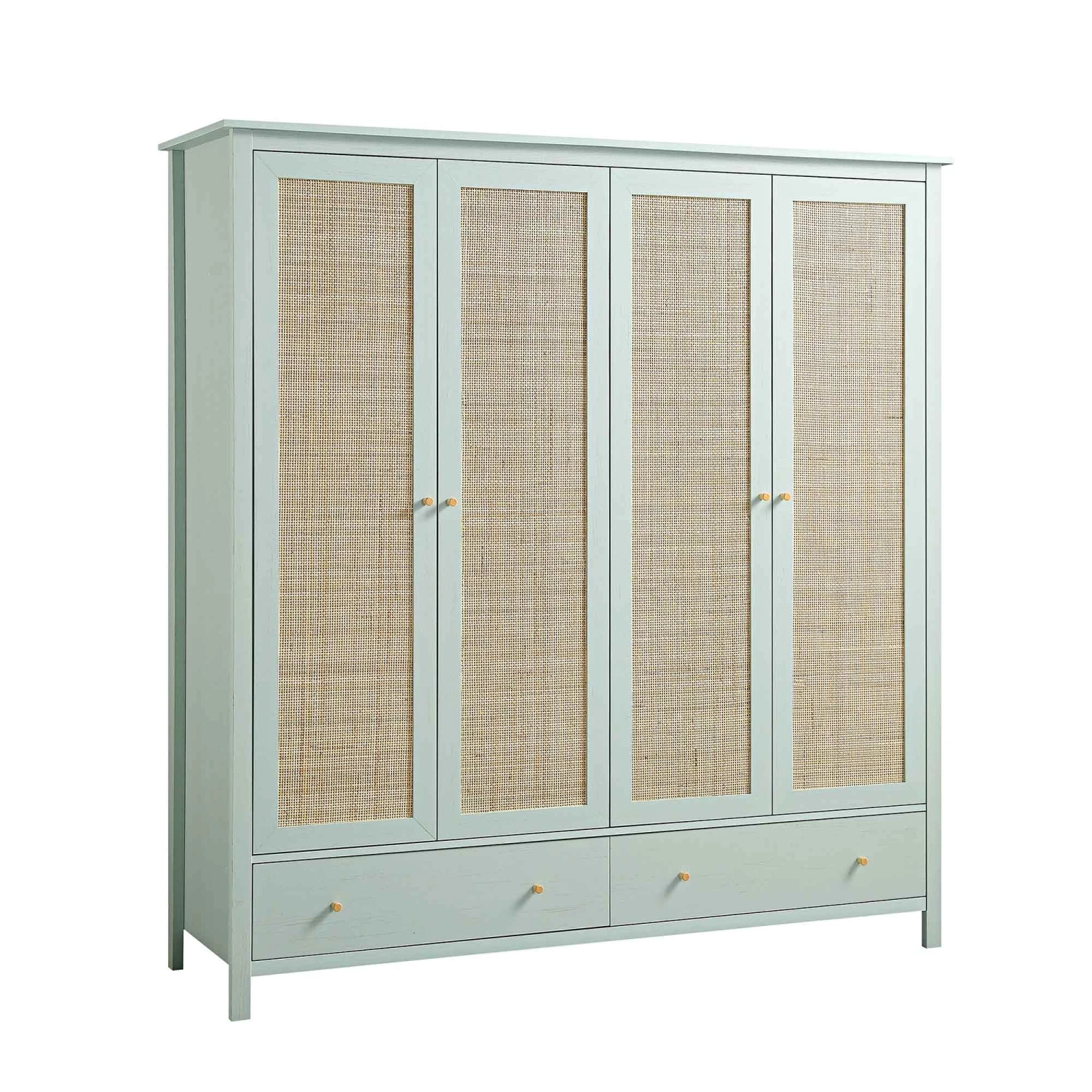 Frances Rattan 4-Door Wardrobe With 2 Drawers, Mint 5 Frances Rattan 4-Door Wardrobe With 2 Drawers, Mint - Image 5