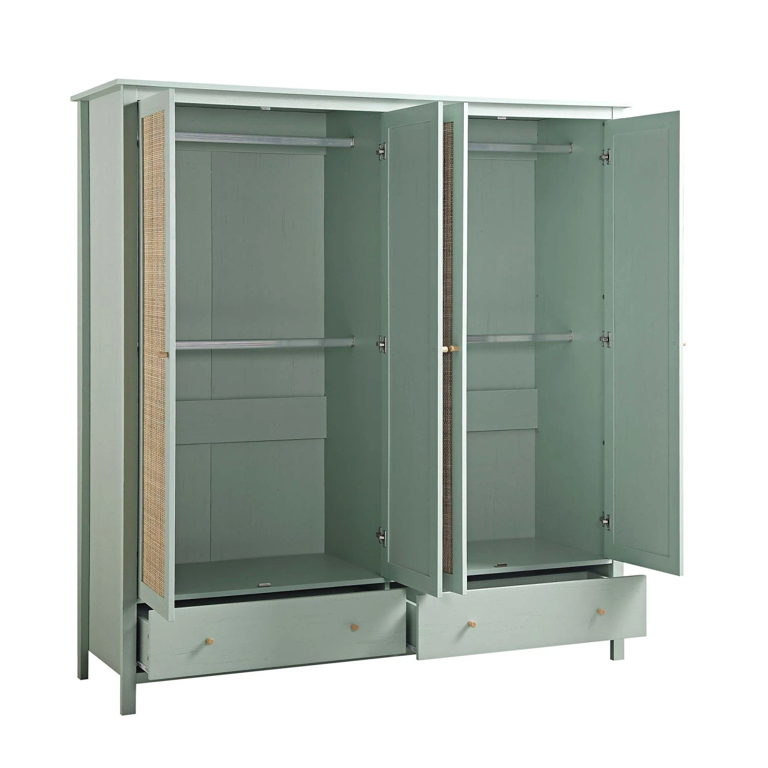 Frances Rattan 4-Door Wardrobe With 2 Drawers, Mint 7 Frances Rattan 4-Door Wardrobe With 2 Drawers, Mint - Image 7