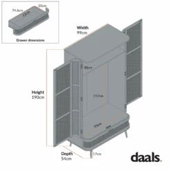 Izzy Curved Rattan Double Wardrobe, Walnut 14 Izzy Curved Rattan Double Wardrobe, Walnut -Daals Store FT WARD 05 CHART
