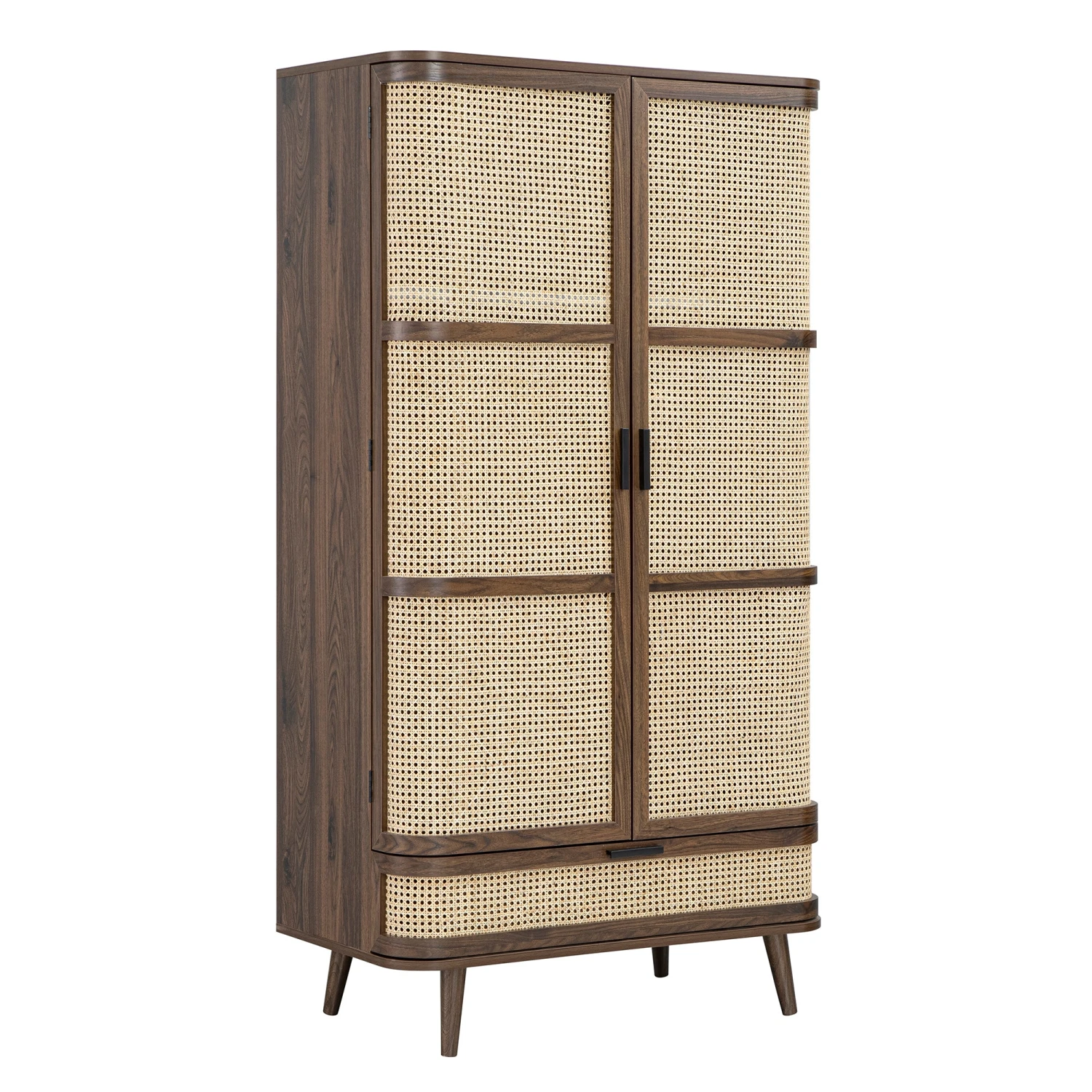 Izzy Curved Rattan Double Wardrobe, Walnut 3 Izzy Curved Rattan Double Wardrobe, Walnut - Image 3
