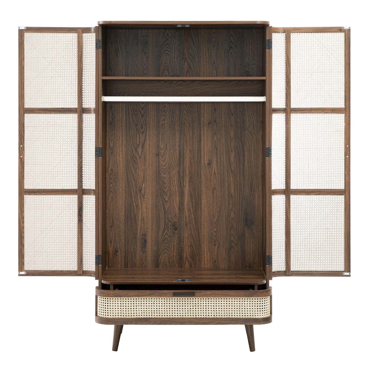 Izzy Curved Rattan Double Wardrobe, Walnut 5 Izzy Curved Rattan Double Wardrobe, Walnut - Image 5