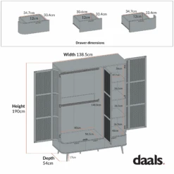 Izzy Curved Rattan Triple Wardrobe, White -Daals Store FT WARD 06 CHART
