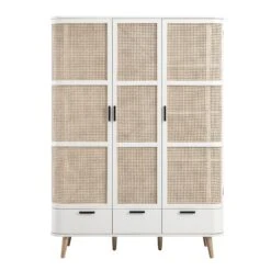 Izzy Curved Rattan Triple Wardrobe, White