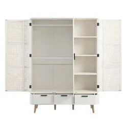 Izzy Curved Rattan Triple Wardrobe, White -Daals Store FT WARD 06 WHITE WB3