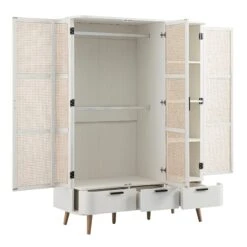 Izzy Curved Rattan Triple Wardrobe, White -Daals Store FT WARD 06 WHITE WB4