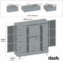 Izzy Curved Rattan 4-Door Wardrobe, Natural -Daals Store FT WARD 07 CHART 1