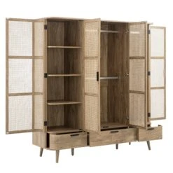 Izzy Curved Rattan 4-Door Wardrobe, Natural -Daals Store FT WARD 07 NAT WB4