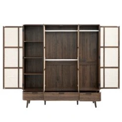 Izzy Curved Rattan 4-Door Wardrobe, Walnut -Daals Store FT WARD 07 WALN WB3