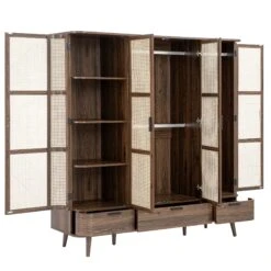 Izzy Curved Rattan 4-Door Wardrobe, Walnut -Daals Store FT WARD 07 WALN WB4