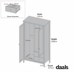 Oakham Mirrored Double Wardrobe, Shaded White 11 Oakham Mirrored Double Wardrobe, Shaded White -Daals Store FT WARD 09 CHART 8