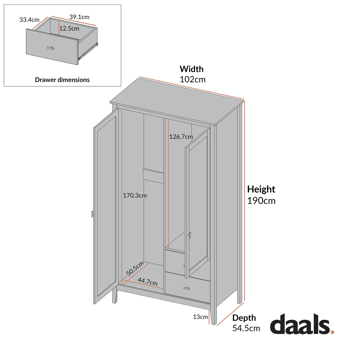 Oakham Mirrored Double Wardrobe, Shaded White 3 Oakham Mirrored Double Wardrobe, Shaded White - Image 3