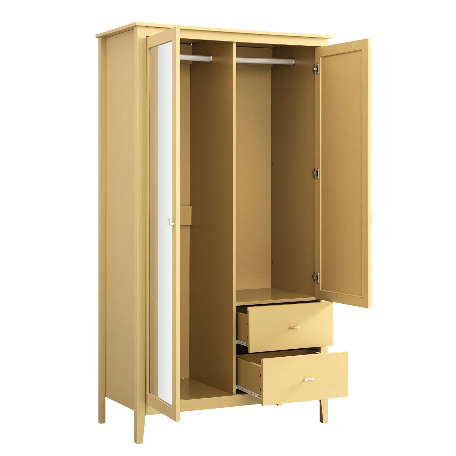 Oakham Mirrored Double Wardrobe, Rattan Yellow 10 Oakham Mirrored Double Wardrobe, Rattan Yellow - Image 10